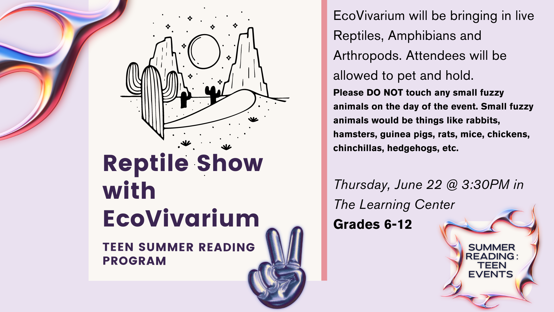 Teen Summer Reading Program: Reptile Show with Ecovivarium June 22 3:30 PM    